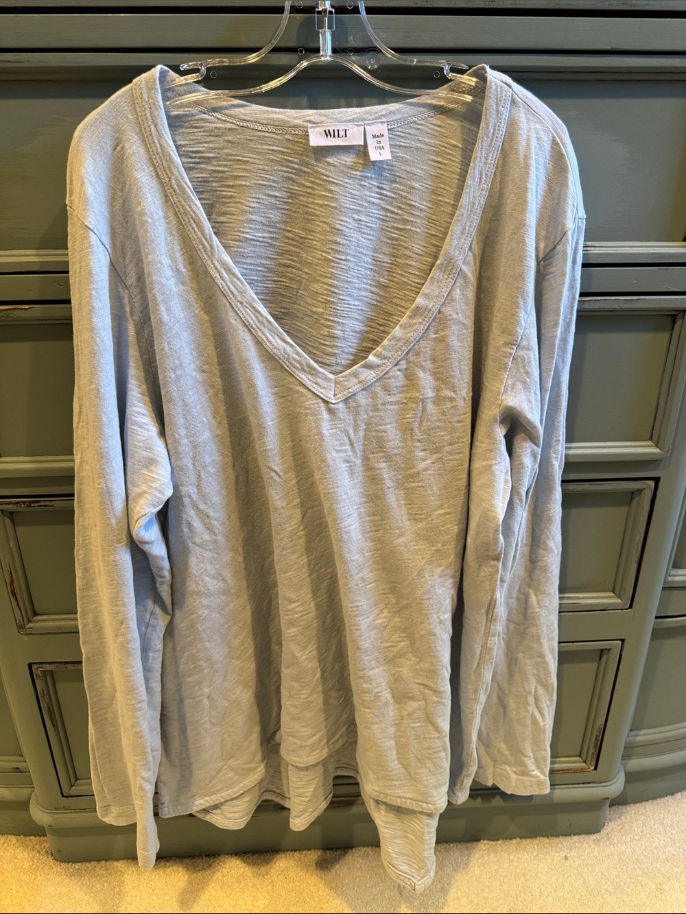 WILT Light Blue V-Neck Long Sleeve Tee
